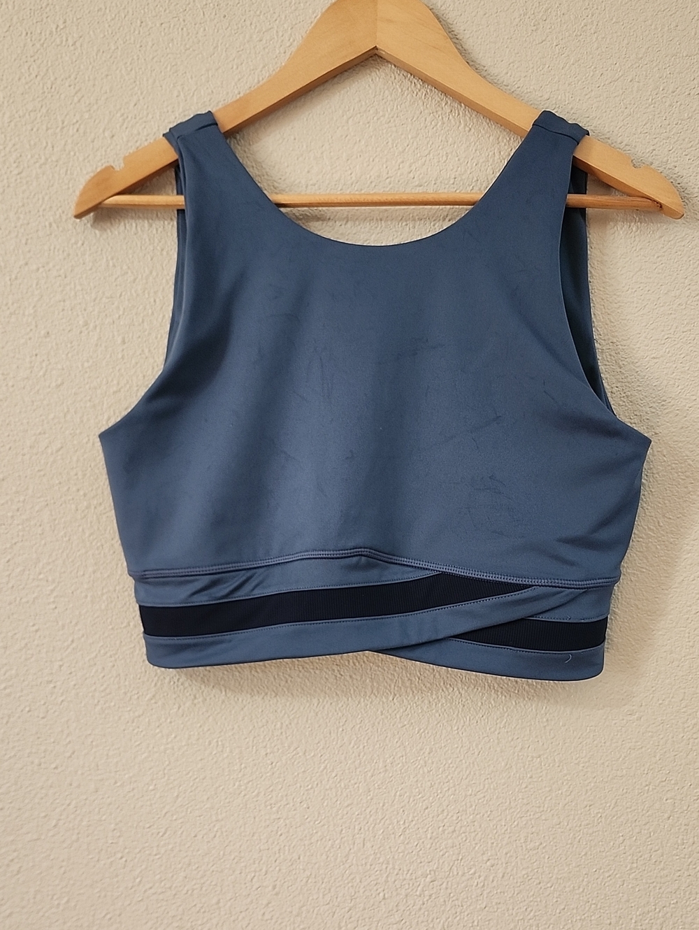 Sweaty Betty Blue High-Neck Sports Bra with Navy Trim